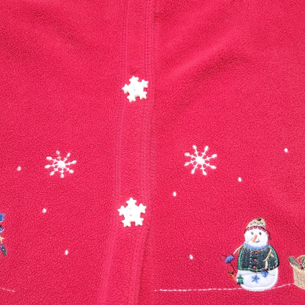 Premier International Red Fleece Cardigan Snowman Snowflake Buttons Women's 3XL - Picture 4 of 7